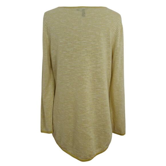 Eileen Fisher Organic Linen Cotton Bateau Sweater Petite Large Yellow Striped - Picture 6 of 8